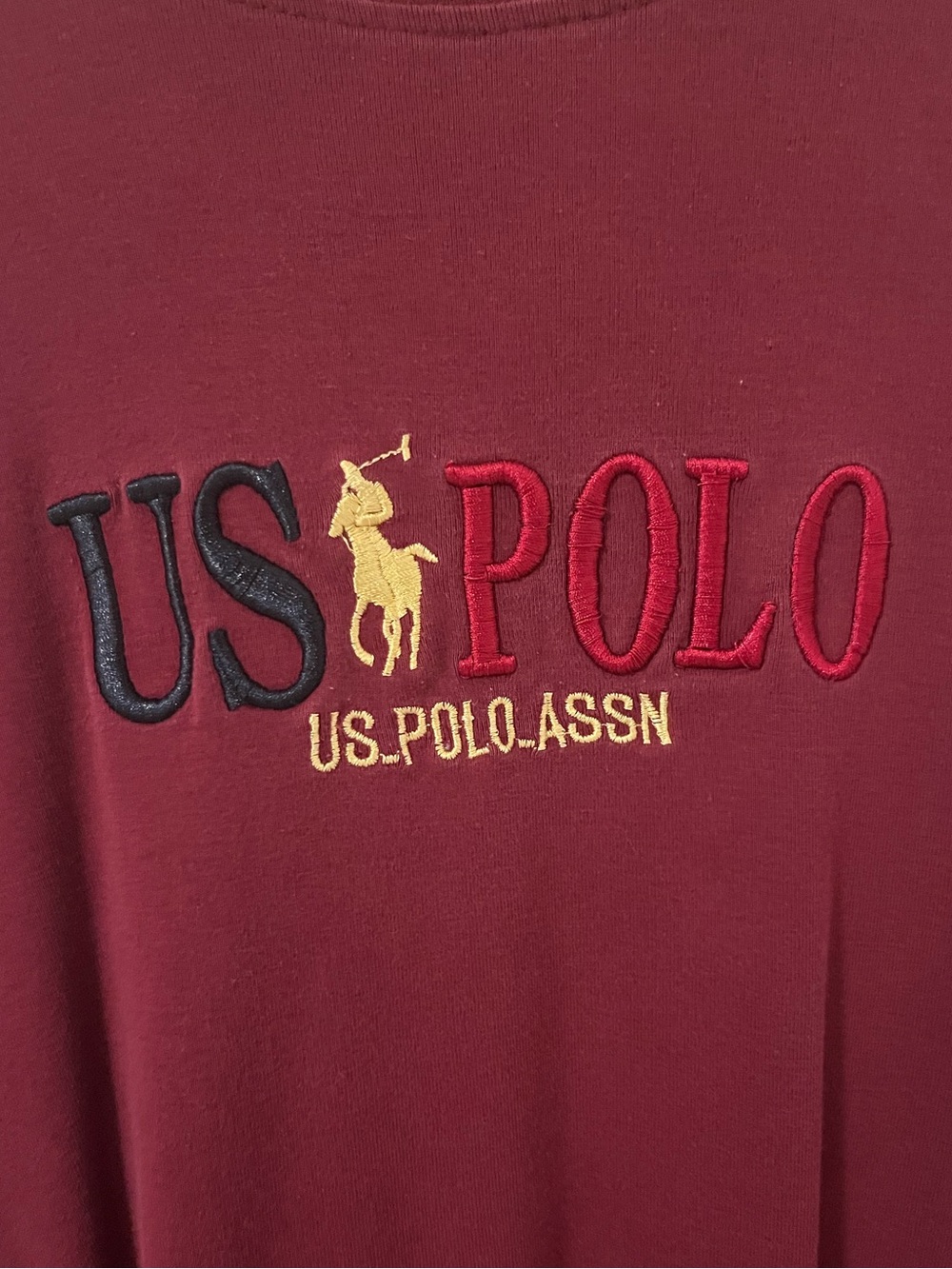US Polo Assn Embroidered Logo Tee - Burgundy with Red & Navy logo